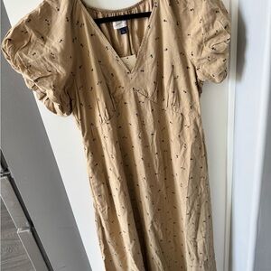 Universal Thread Tan Midi Dress with Puff Sleeves